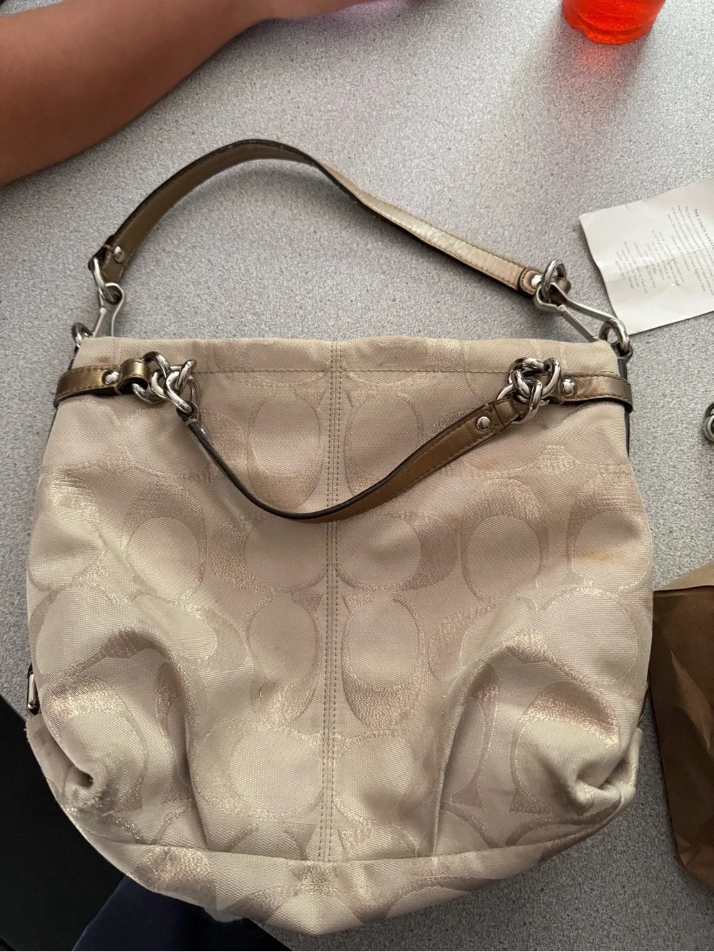Coach Champagne Jacquard Shoulder Bag with Metallic Trim